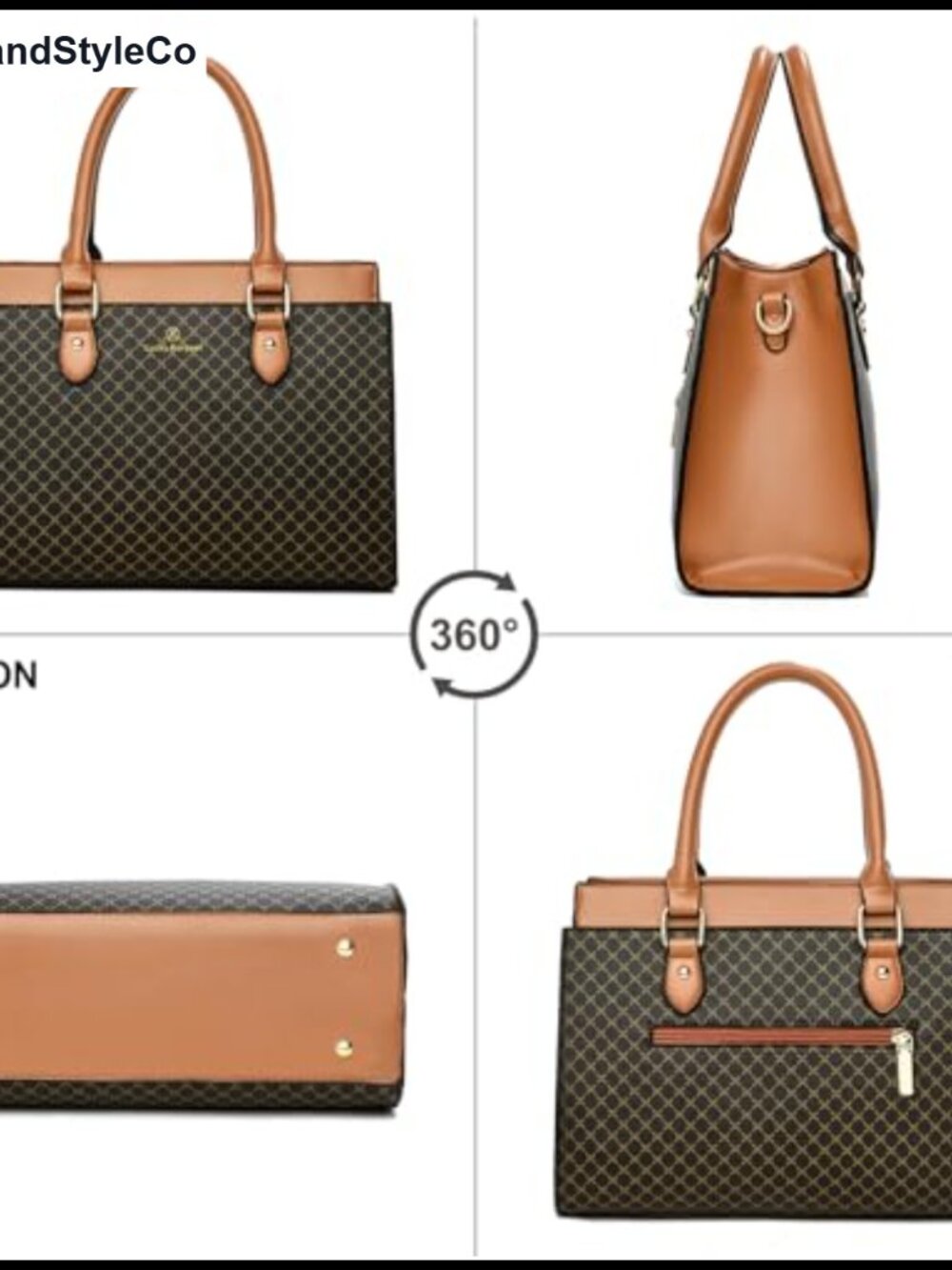 Faux Leather Satchel Handbag Dual-Tone Tote Purse Crossbody Bag - Picture 3 of 6
